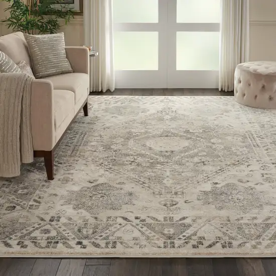 Cream and Gray Floral Distressed Area Rug Photo 4