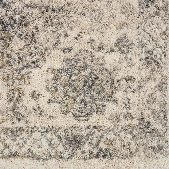 Cream and Gray Floral Distressed Area Rug Photo 6
