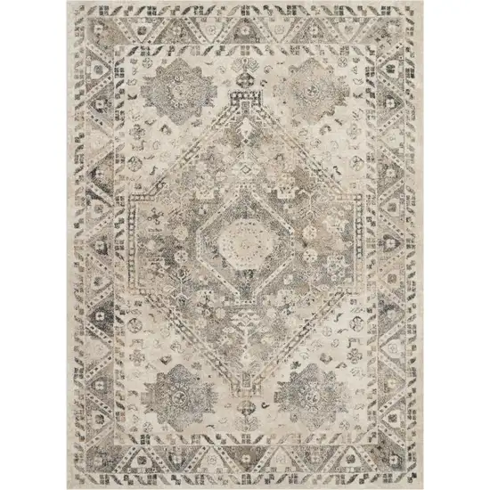 Cream and Gray Floral Distressed Area Rug Photo 1