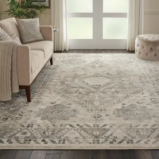 Cream and Gray Floral Distressed Area Rug Photo 3