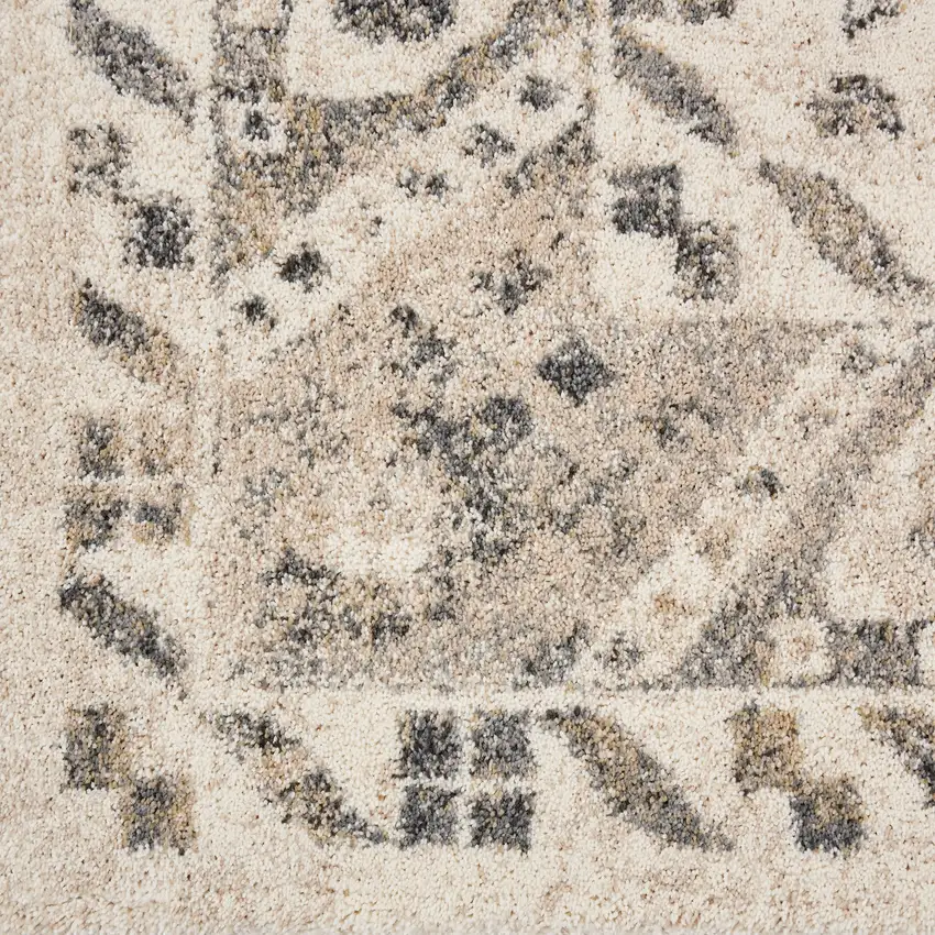 Cream and Gray Floral Distressed Area Rug Photo 9