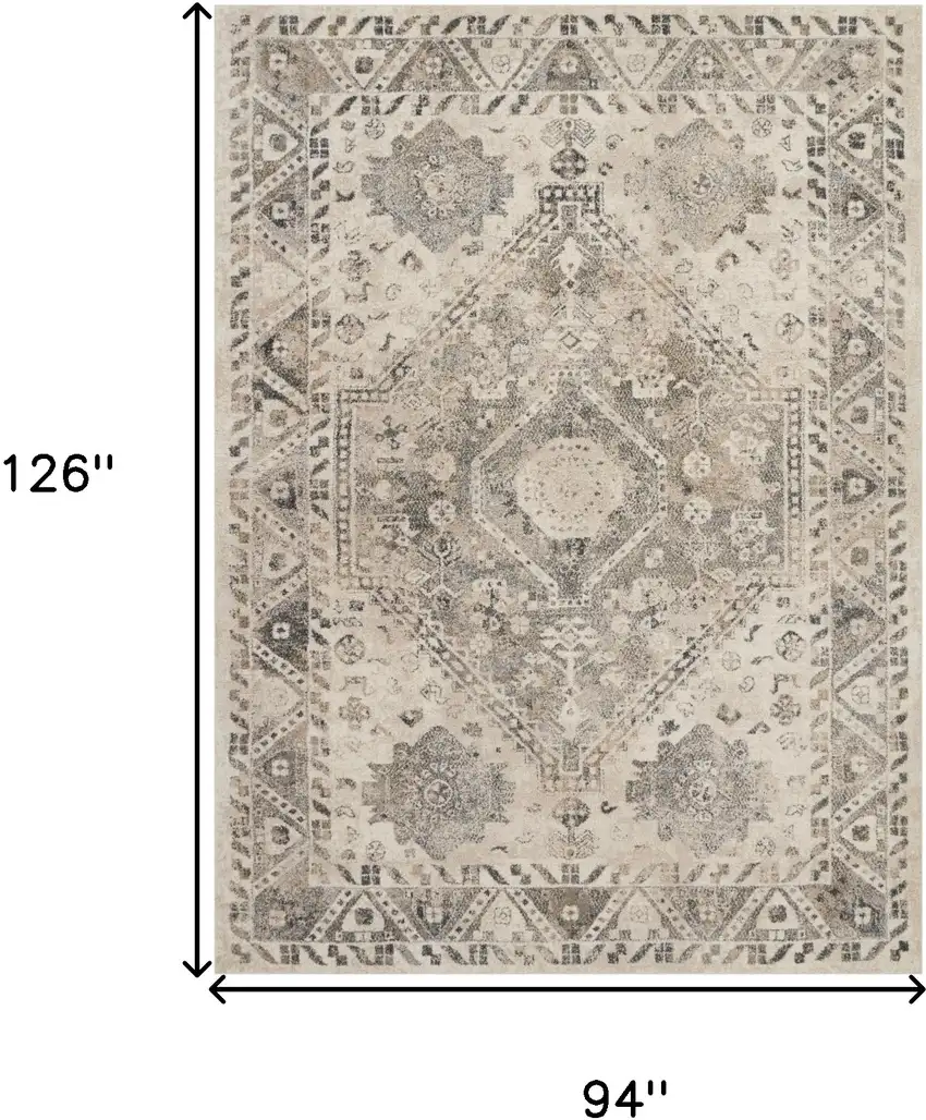 Cream and Gray Floral Distressed Area Rug Photo 3