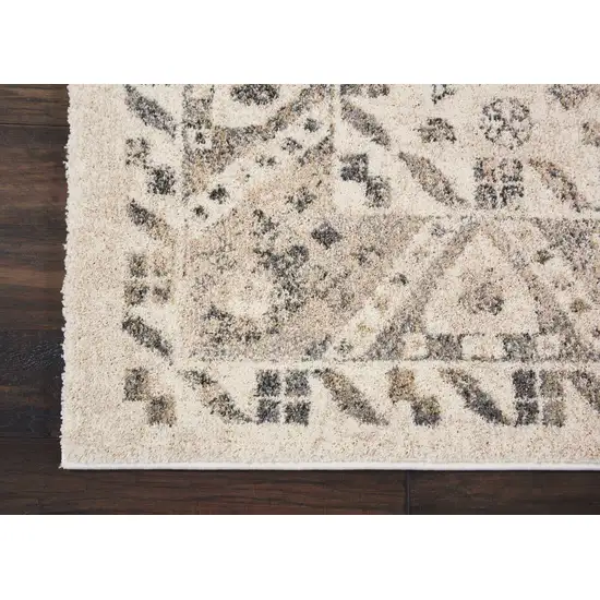 Cream and Gray Floral Distressed Area Rug Photo 8