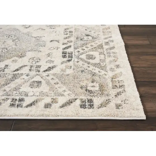 Cream and Gray Floral Distressed Area Rug Photo 7