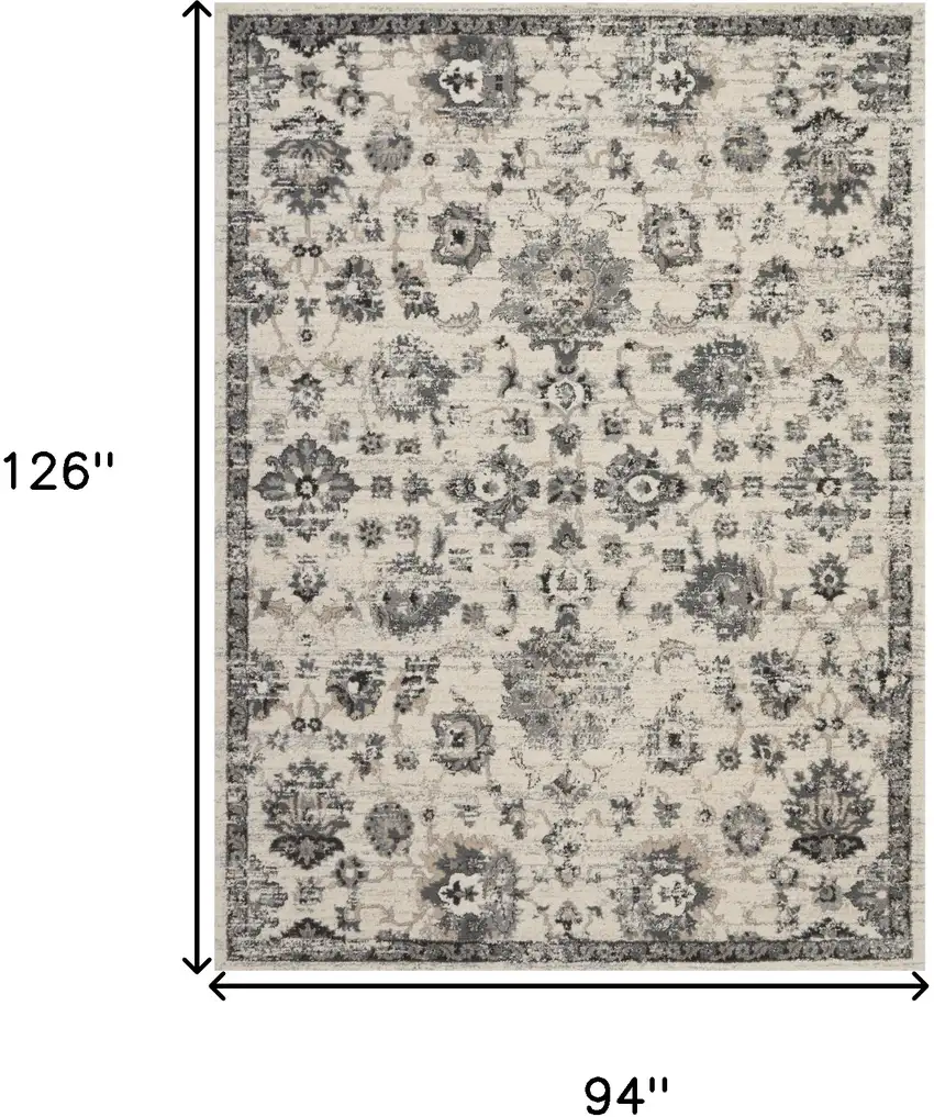 Cream and Gray Floral Distressed Area Rug Photo 3