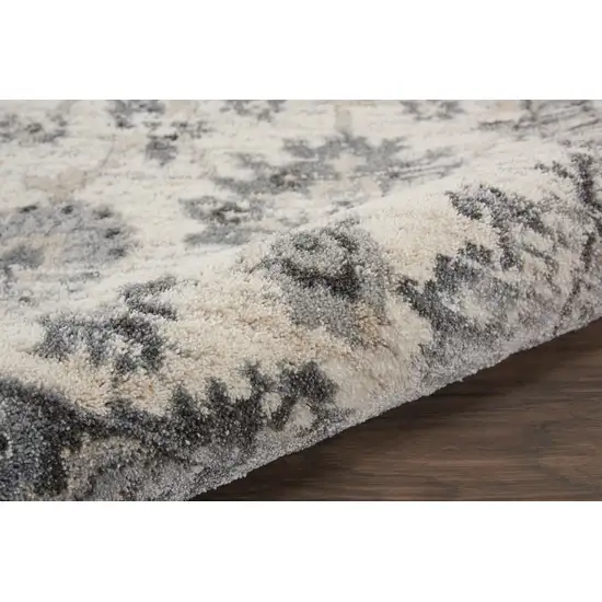 Cream and Gray Floral Distressed Area Rug Photo 9