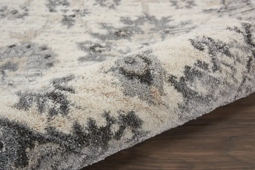 Cream and Gray Floral Distressed Area Rug Photo 9