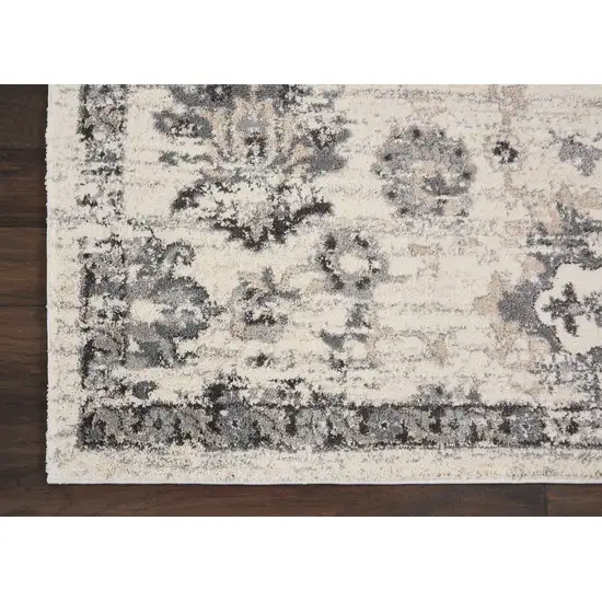 Cream and Gray Floral Distressed Area Rug Photo 7