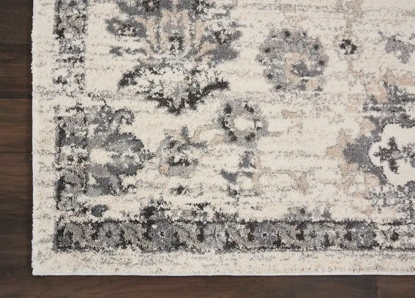 Cream and Gray Floral Distressed Area Rug Photo 7