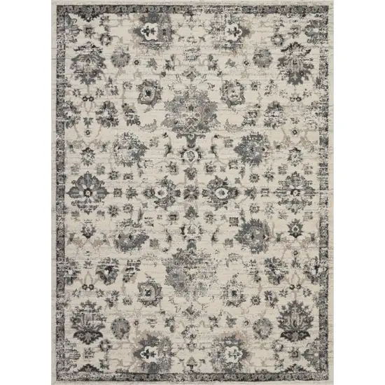 Cream and Gray Floral Distressed Area Rug Photo 1