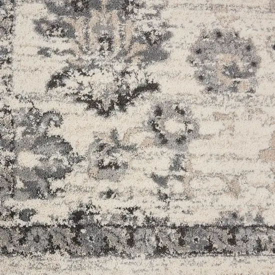 Cream and Gray Floral Distressed Area Rug Photo 8