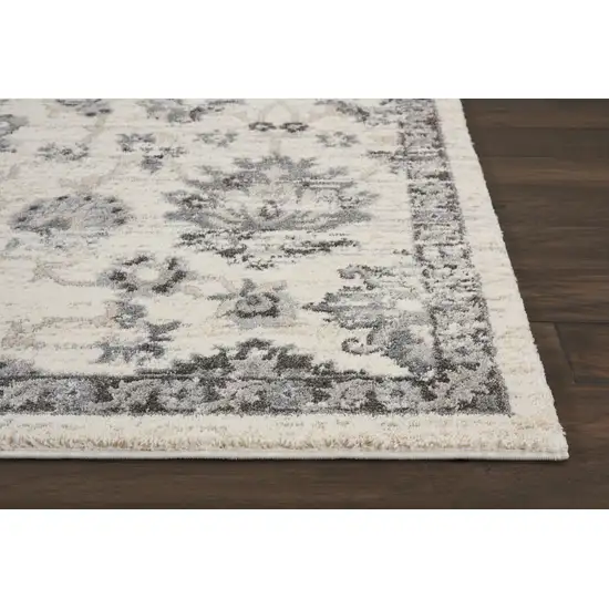 Cream and Gray Floral Distressed Area Rug Photo 6