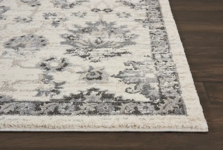 Cream and Gray Floral Distressed Area Rug Photo 6