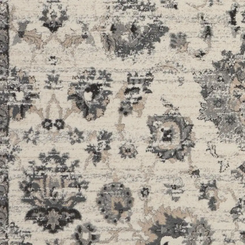 Cream and Gray Floral Distressed Area Rug Photo 5