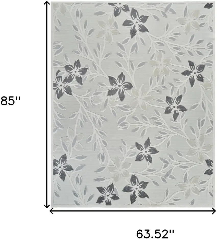 Cream and Gray Floral Distressed Indoor Outdoor Area Rug Photo 3