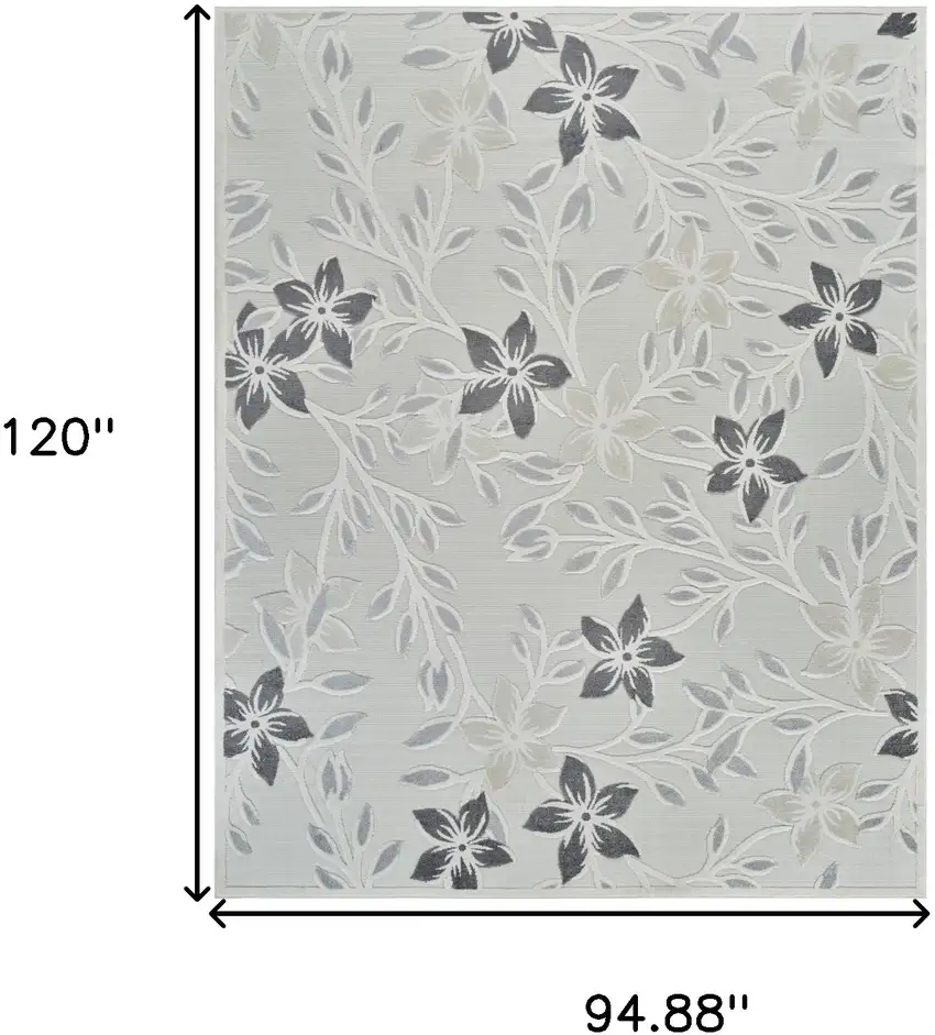 Cream and Gray Floral Distressed Indoor Outdoor Area Rug Photo 3