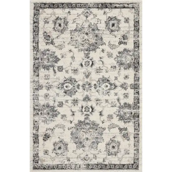 Cream and Gray Floral Medallion Distressed Area Rug Photo 9