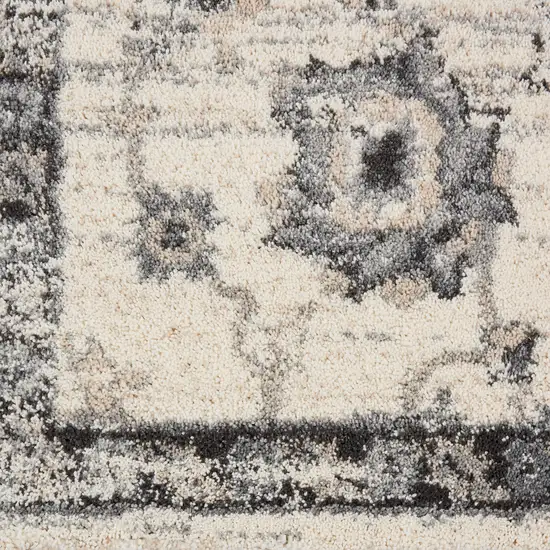 Cream and Gray Floral Medallion Distressed Area Rug Photo 1