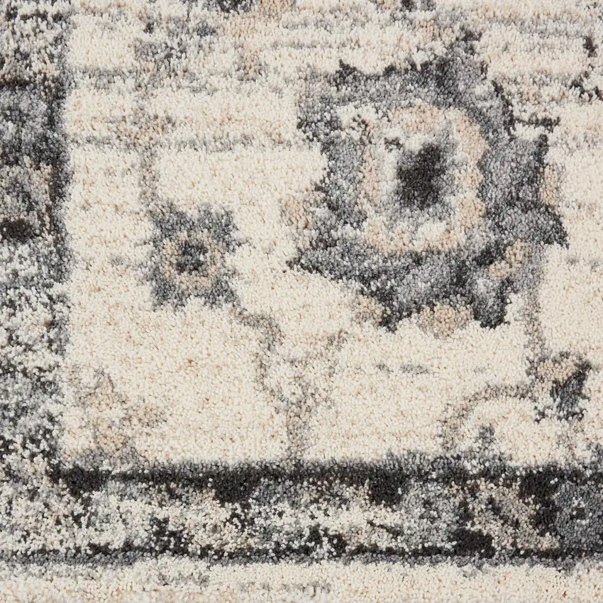 Cream and Gray Floral Medallion Distressed Area Rug Photo 1