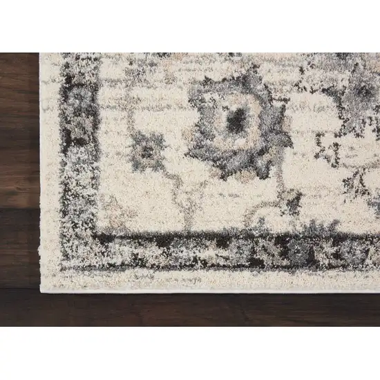 Cream and Gray Floral Medallion Distressed Area Rug Photo 7