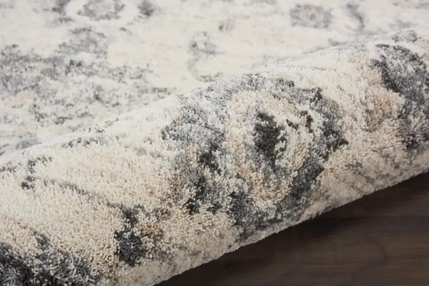Cream and Gray Floral Medallion Distressed Area Rug Photo 8