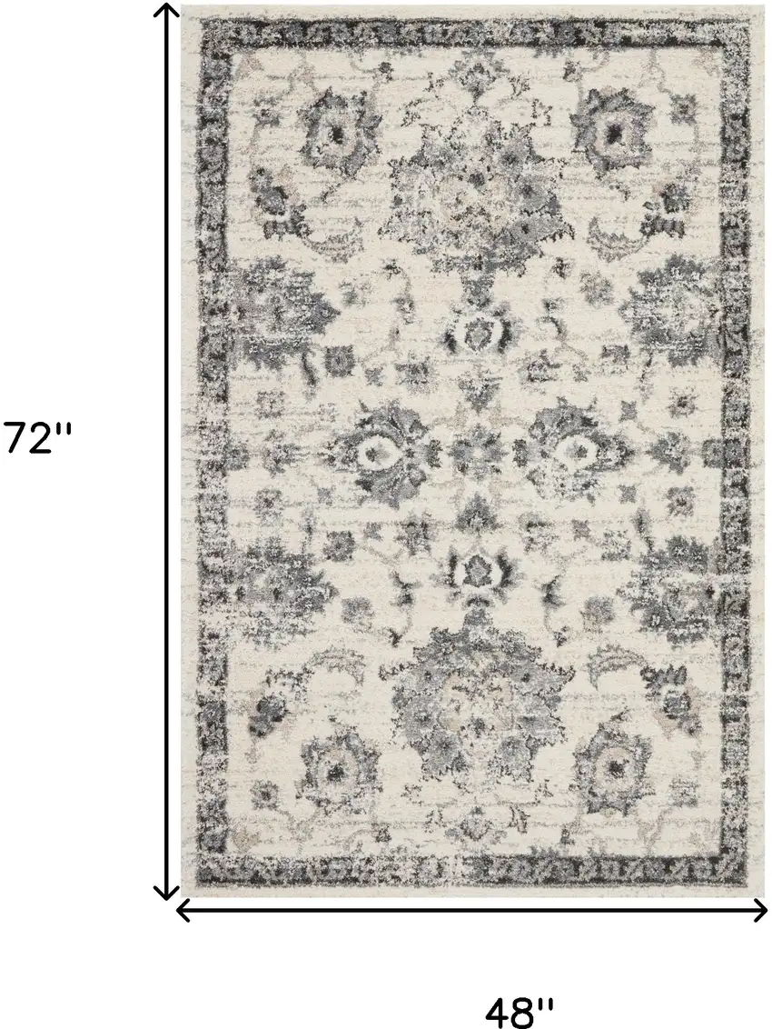 Cream and Gray Floral Medallion Distressed Area Rug Photo 3