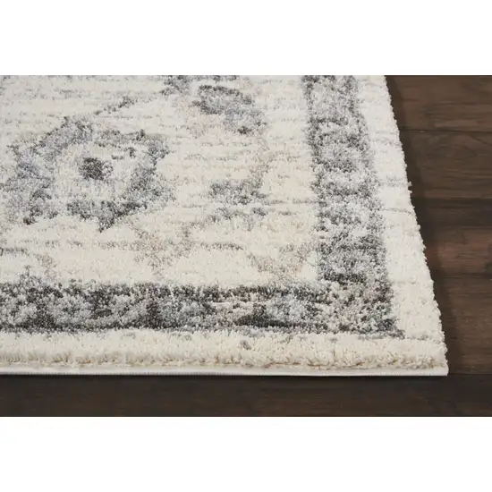 Cream and Gray Floral Medallion Distressed Area Rug Photo 8