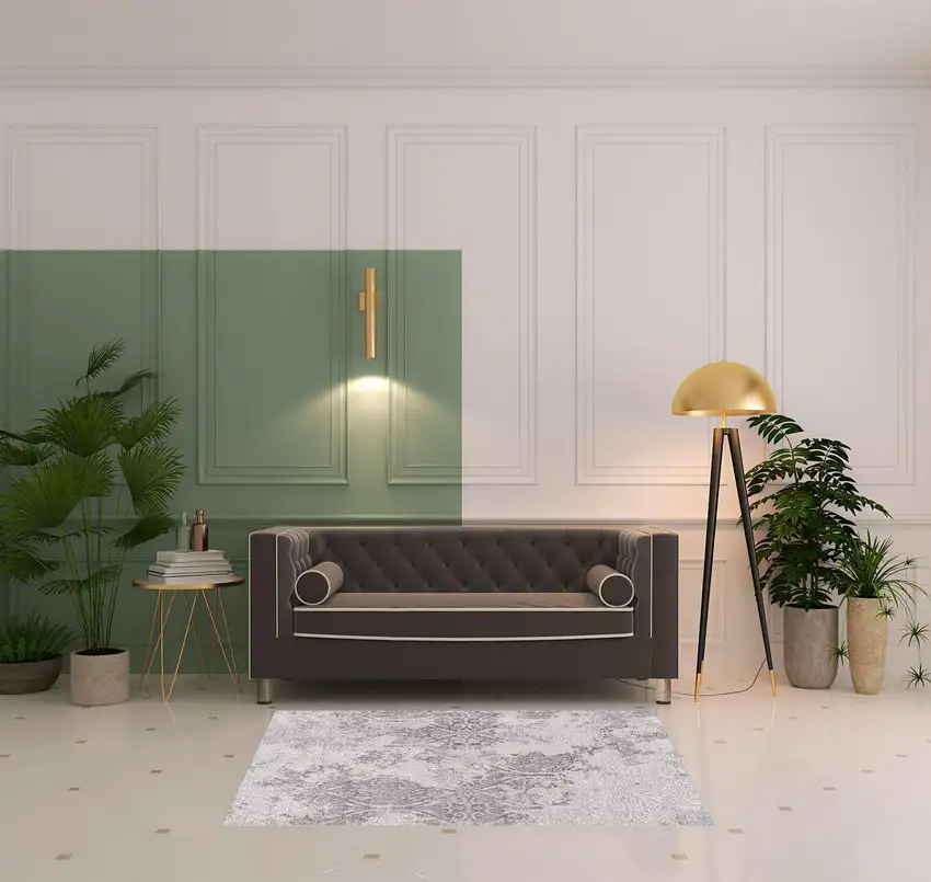 Cream and Gray Tinted Ogee Pattern Area Rug Photo 7