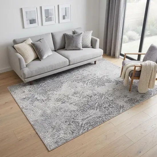 Gray And Ivory Damask Area Rug Photo 1