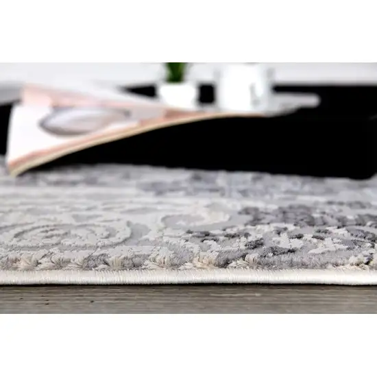 Cream And Gray Tinted Ogee Pattern Area Rug Photo 7