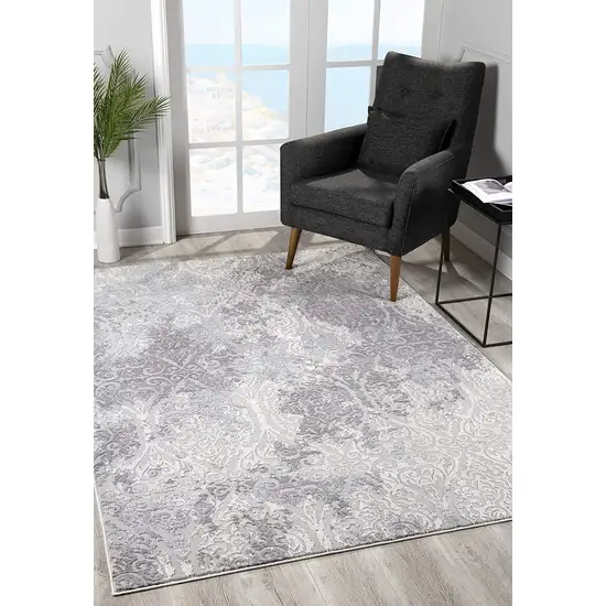 Cream And Gray Tinted Ogee Pattern Area Rug Photo 9