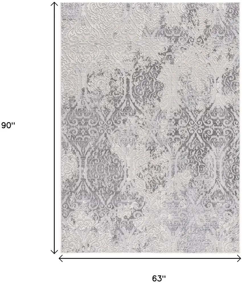 Cream And Gray Tinted Ogee Pattern Area Rug Photo 3