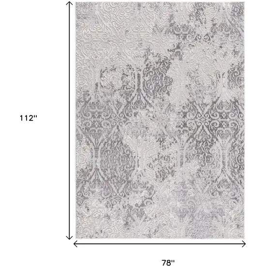 Cream And Gray Tinted Ogee Pattern Area Rug Photo 3