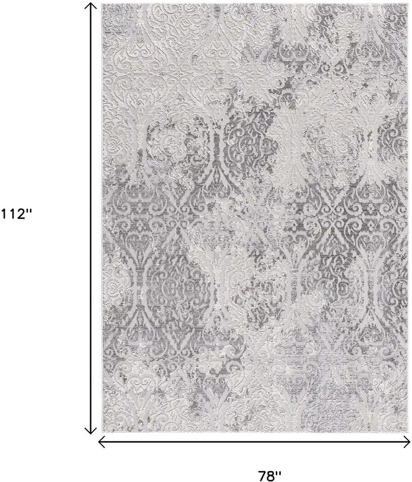 Cream And Gray Tinted Ogee Pattern Area Rug Photo 3