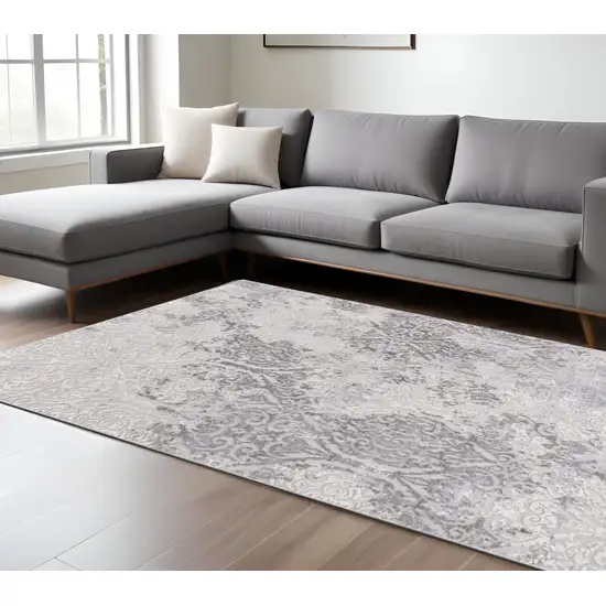 Cream And Gray Tinted Ogee Pattern Area Rug Photo 1