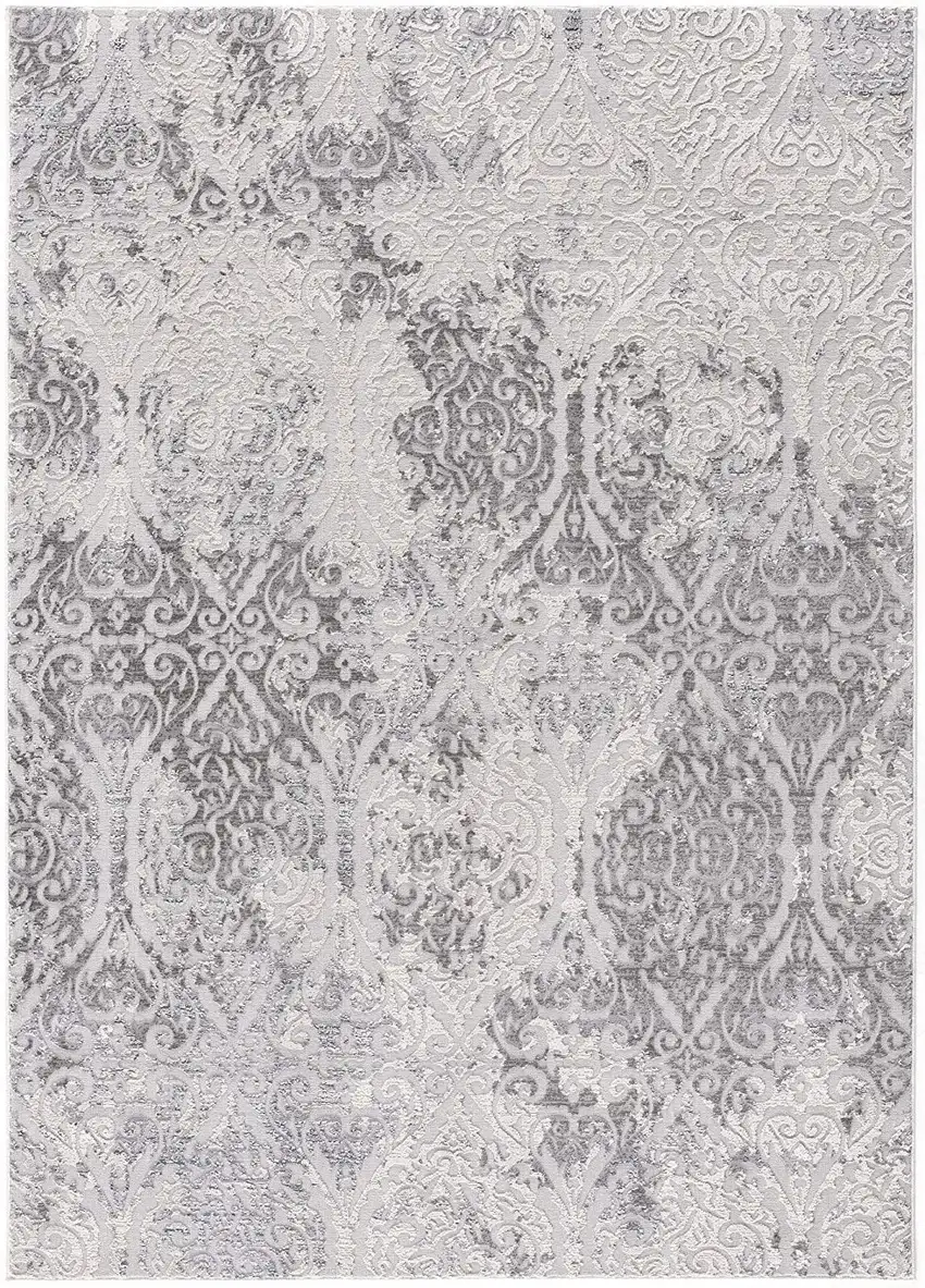 Cream And Gray Tinted Ogee Pattern Area Rug Photo 6