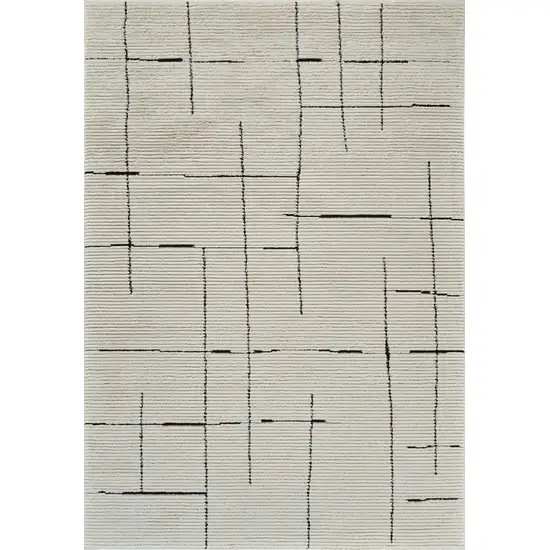 Cream and Green Abstract Distressed Area Rug Photo 2