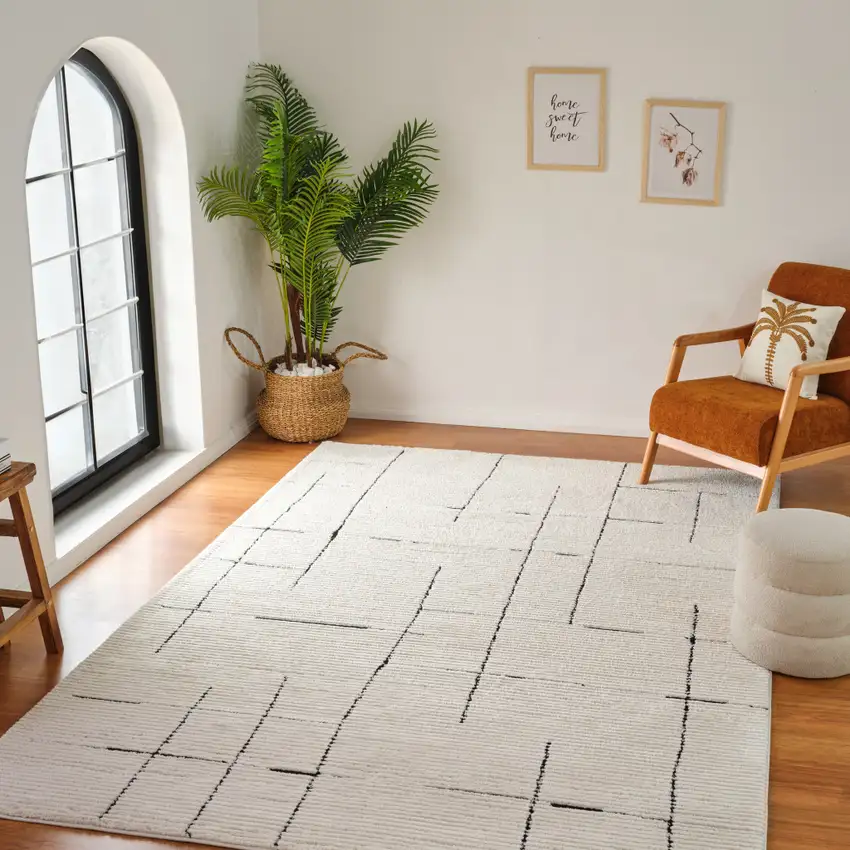 Cream and Green Abstract Distressed Area Rug Photo 9