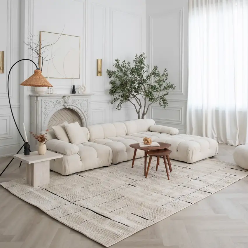 Cream and Green Abstract Distressed Area Rug Photo 7