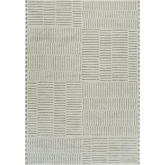 Cream and Green Abstract Distressed Area Rug Photo 2