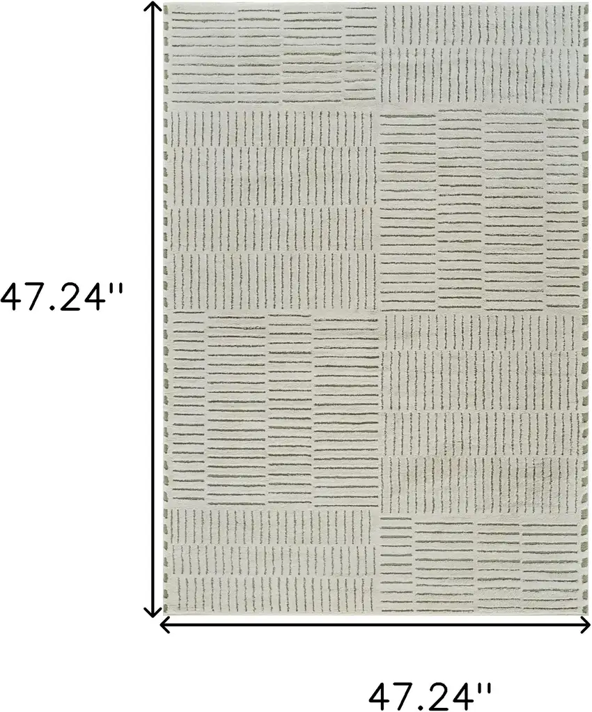 Cream and Green Abstract Distressed Area Rug Photo 9