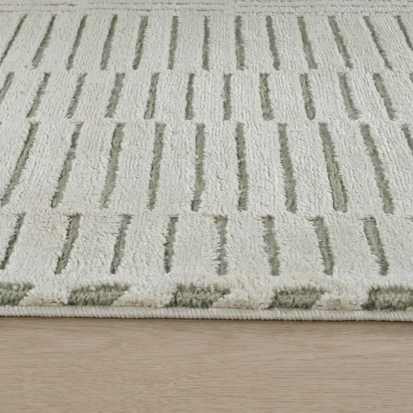 Cream and Green Abstract Distressed Area Rug Photo 3