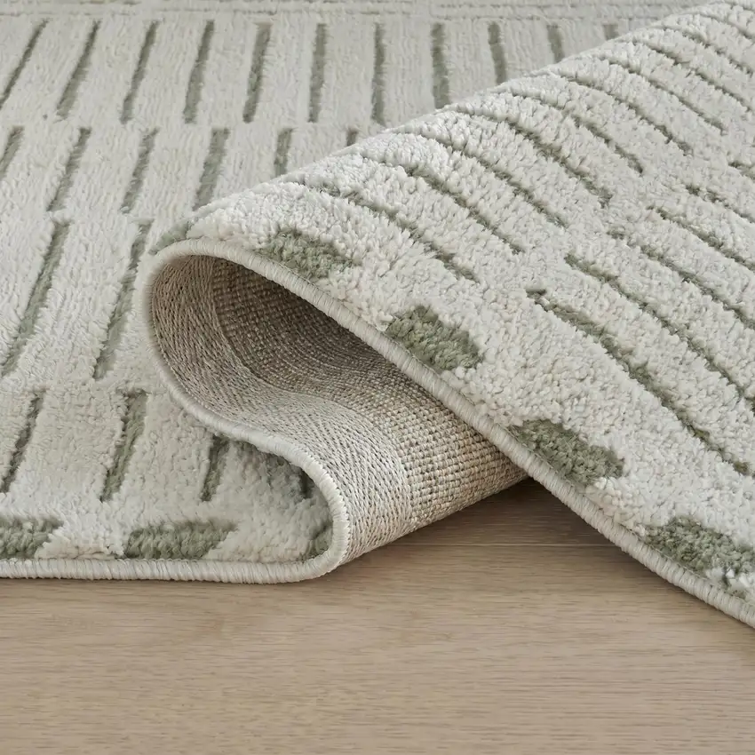 Cream and Green Abstract Distressed Area Rug Photo 4