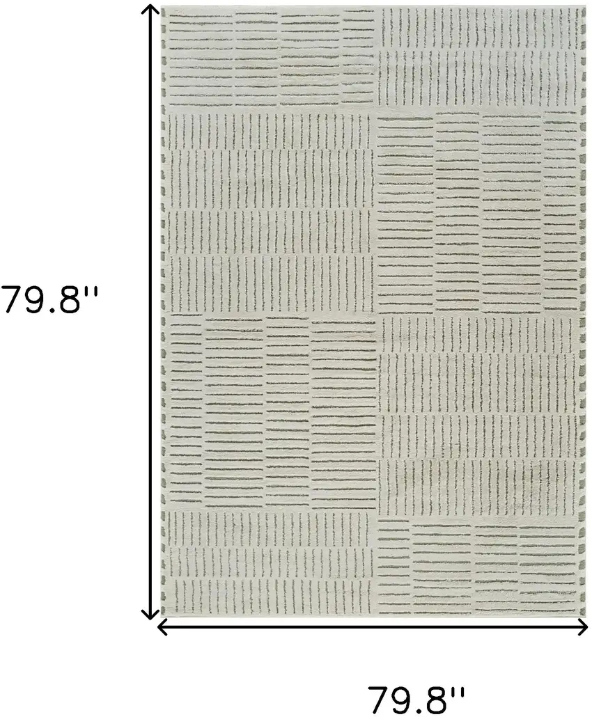 Cream and Green Abstract Distressed Area Rug Photo 6