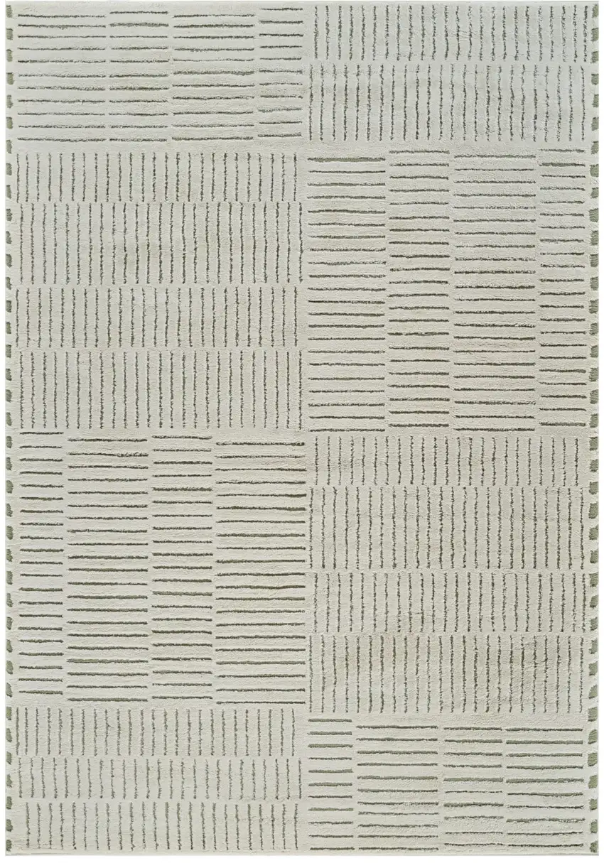 Cream and Green Abstract Distressed Area Rug Photo 2