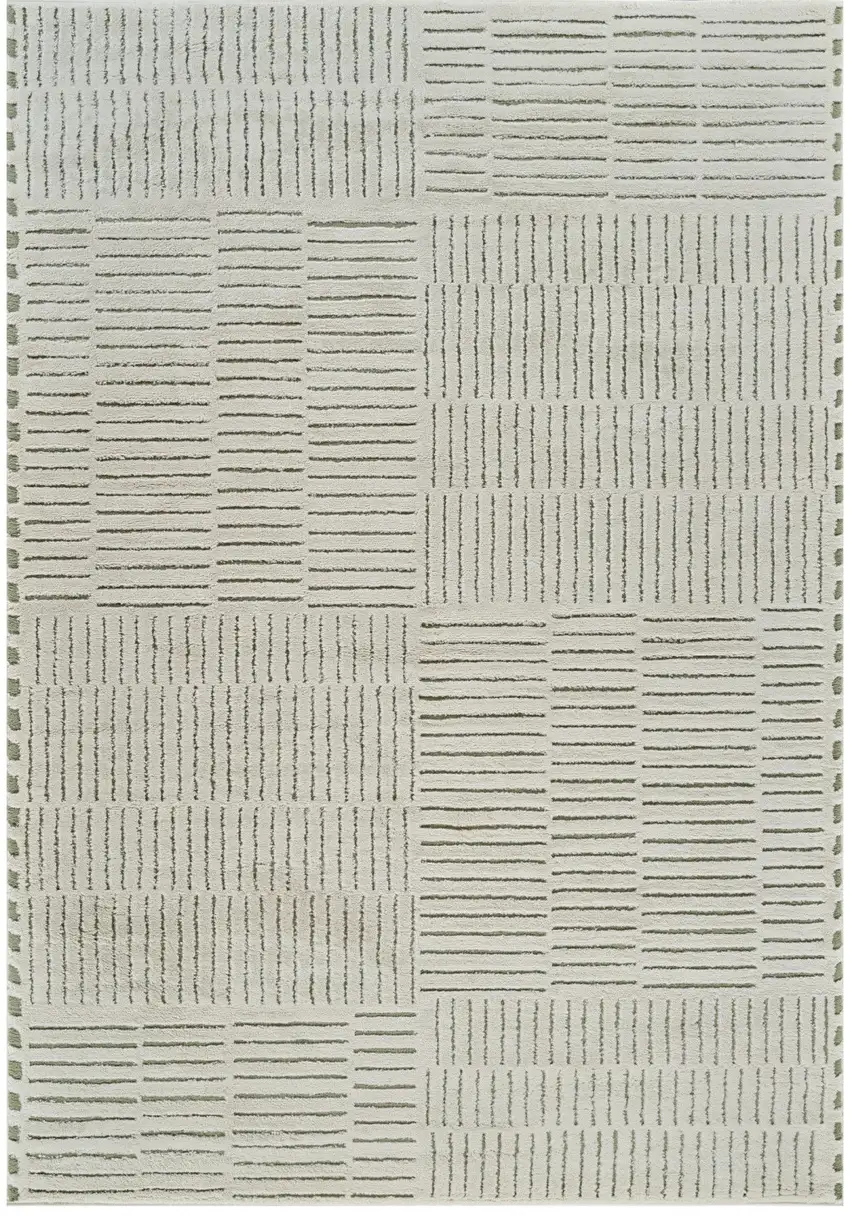 Cream and Green Abstract Distressed Area Rug Photo 4