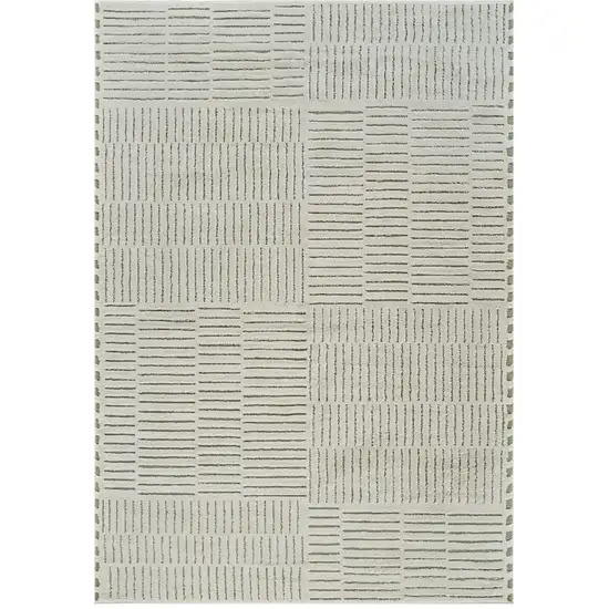 Cream And Green Abstract Distressed Area Rug Photo 1