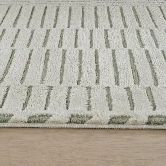 Cream and Green Abstract Worn Faded Area Rug Photo 3