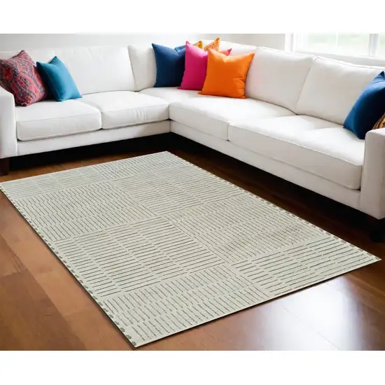 Cream and Green Abstract Worn Faded Area Rug Photo 2