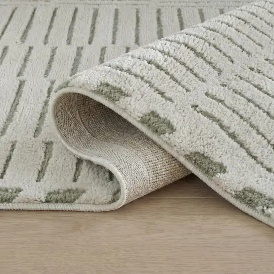 Cream and Green Abstract Worn Faded Area Rug Photo 4